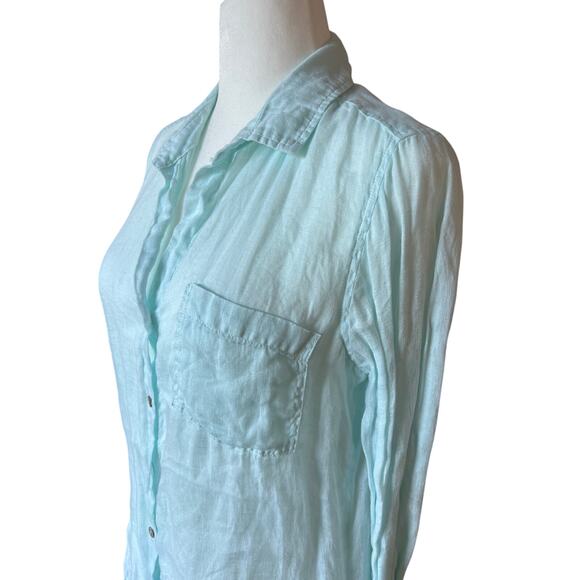 Bella Dahl Blue 100% Linen Button Shirt Women's Size M Breathable Quiet Luxury - Picture 2 of 9